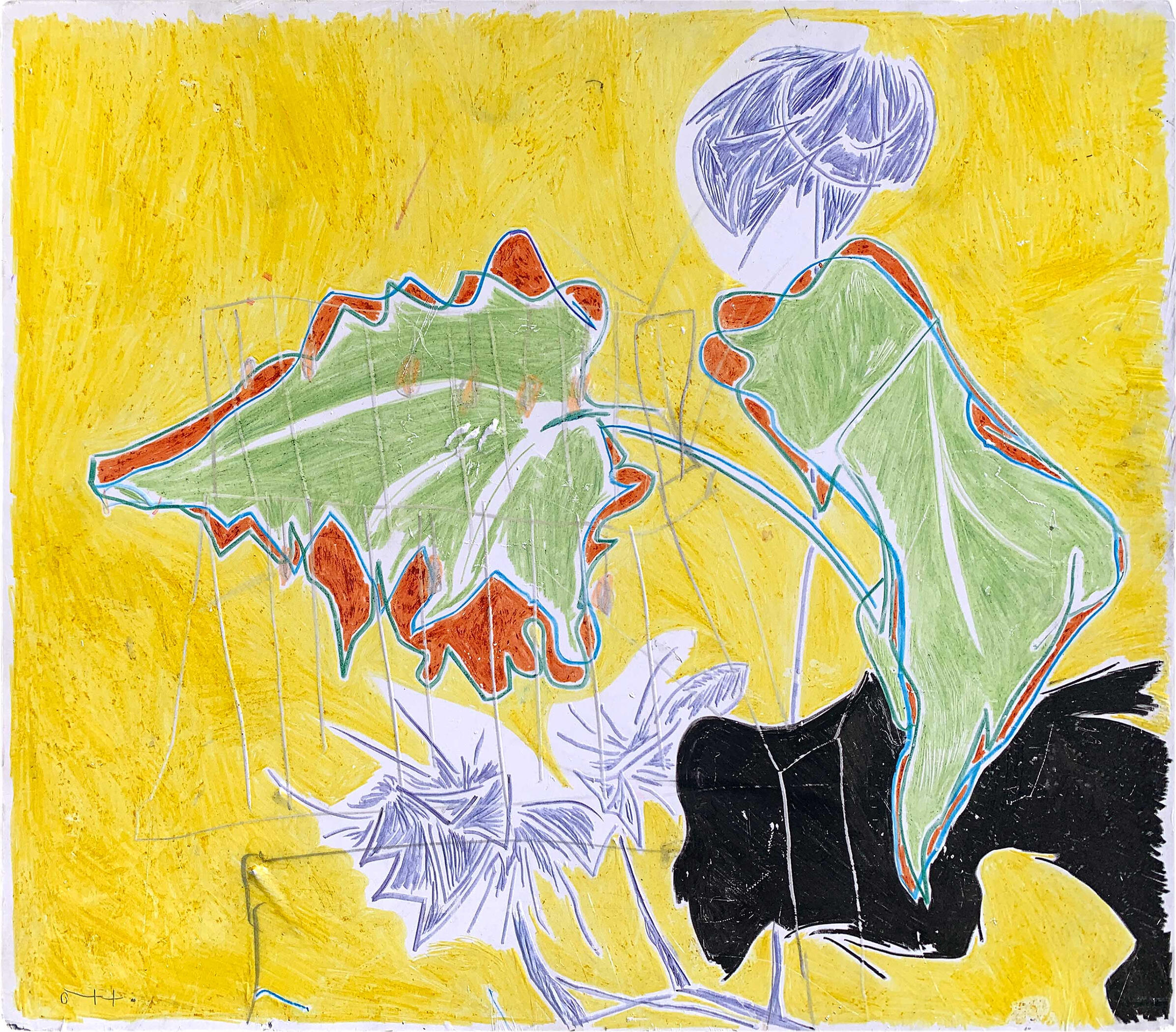 20sept22 pencil, oil pastel on plastic 12x10in 31x27cm